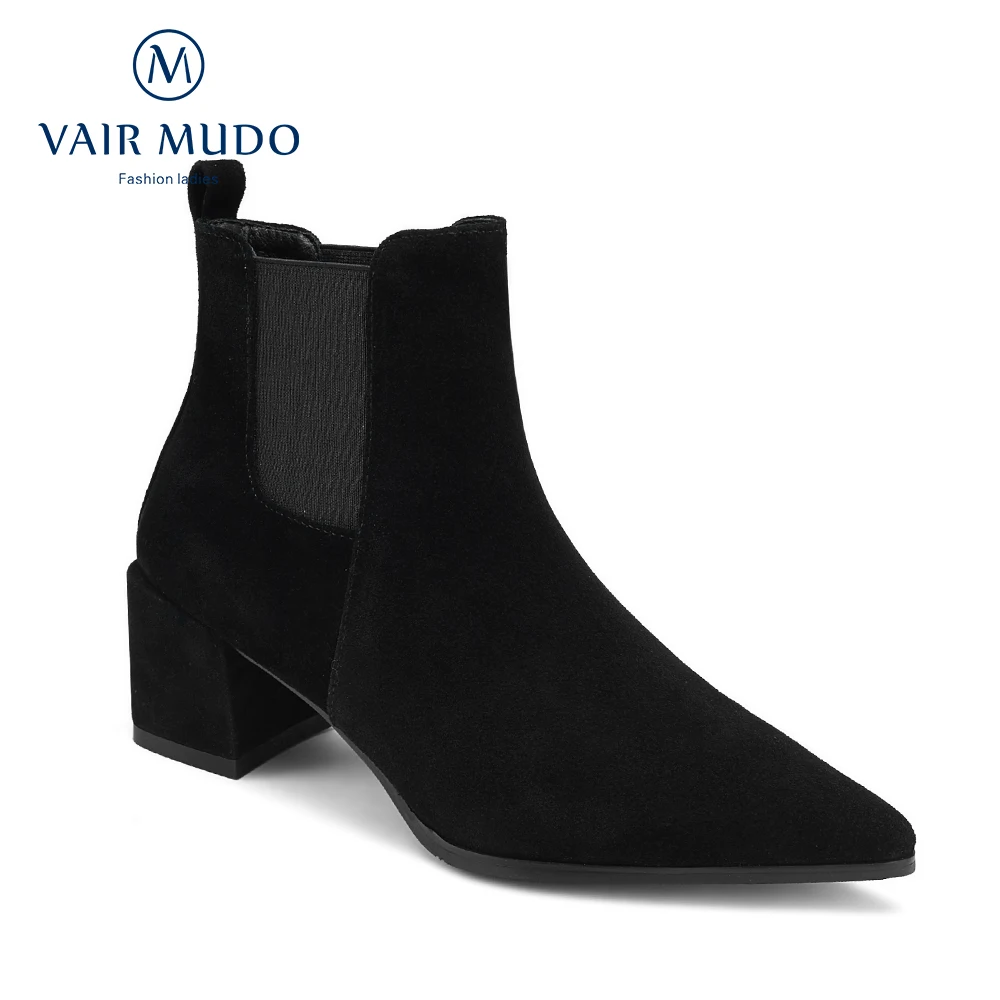 

VAIR MUDO Women Ankle Boots Shoes Black Brown Chelsea Boots Round Toe Women Shoes Female Elegant Lady Concise WM-X208-C