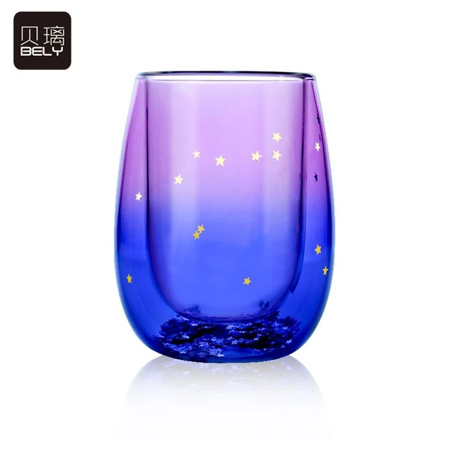 Стеклянная чашка для воды цветная двухслойная стеклянная круглая Хрустальная со