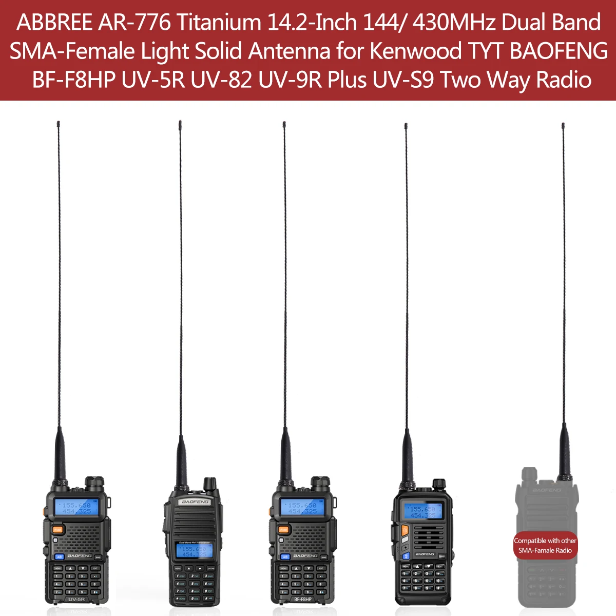 Двухдиапазонная Антенна ABBREE AR-776 Titanium144/ 430 МГц SMA-Female для рации BAOFENG BF-F8HP UV-5R UV-82 UV-9R