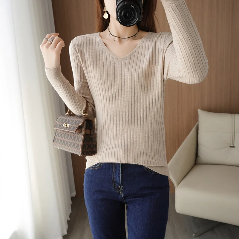 

V-neck drawstring pullover sweater women's fall/winter 2021 loose top outer bottoming sweater sweater