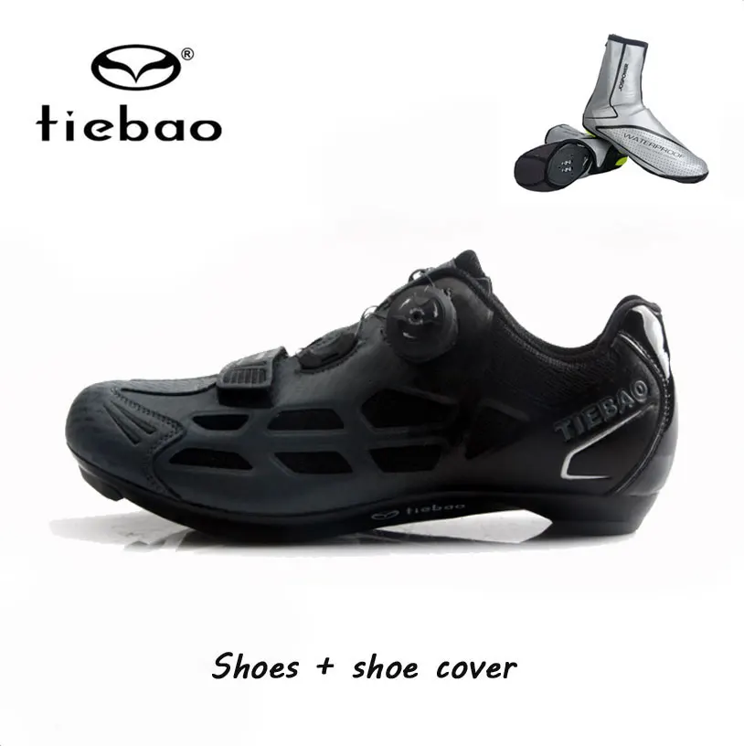 black with overshoes Tiebao/Мужская обувь для езды на велосипеде; Нескользящая дышащая велосипедная обувь; спортивные гоночные кроссовки; обувь для велосипеда; Zapatillas Ciclismo - Цвет: black with overshoes