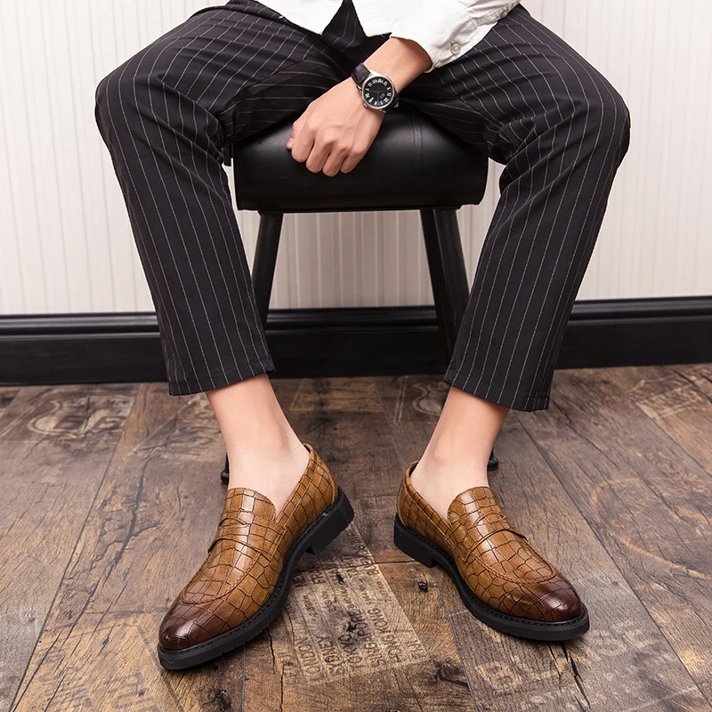 Лоферы мужские кожаные без застежки Мокасины на шнуровке повседневная обувь