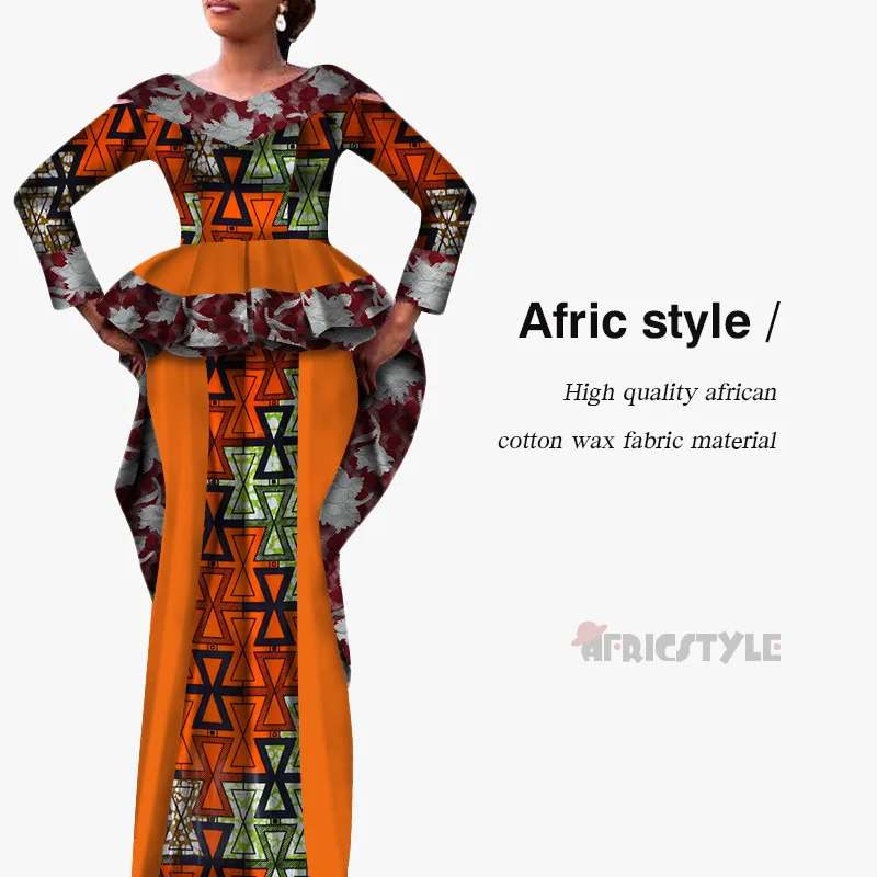 African Dashiki Bazin Dress 2 - Piece Top and High Waist Skirt Set model WY5341