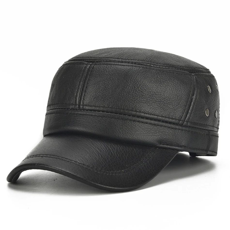 black cap BUTTERMERE Мужская кепка Военная кожа Коричневая Шляпа капитана ВМФ из натуральной воловьей кожи Регулируемая армейская Кепка s мужские зимние шляпы скрипача - Цвет: black cap