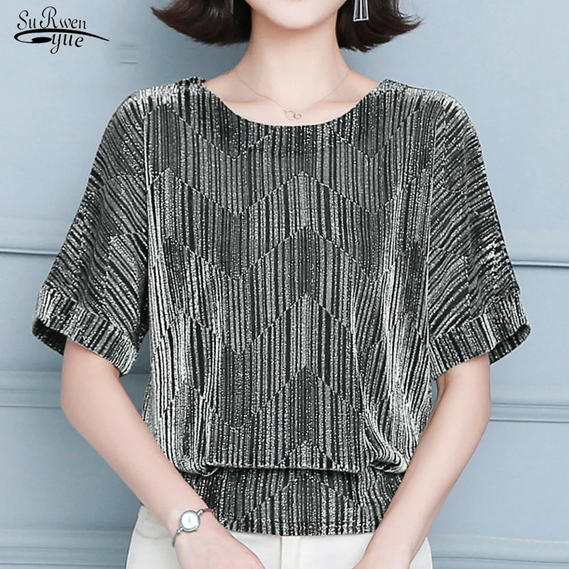 Blusas размера плюс женские блузки с блестками круглым вырезом модные топы для