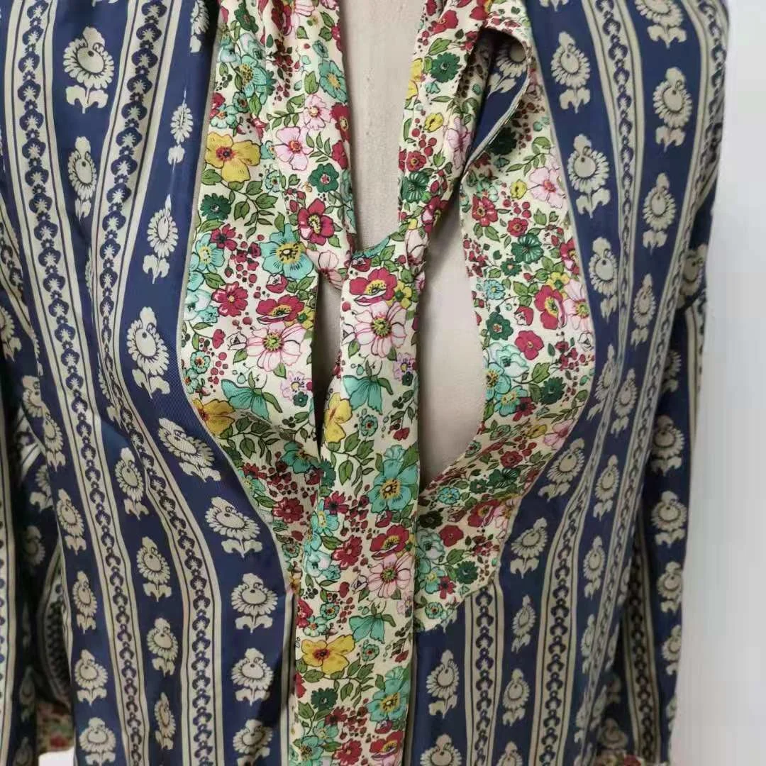 

Women's summer casual shirt vintage nine-point sleeve loose print ethnic style French brand casual vacation shirt