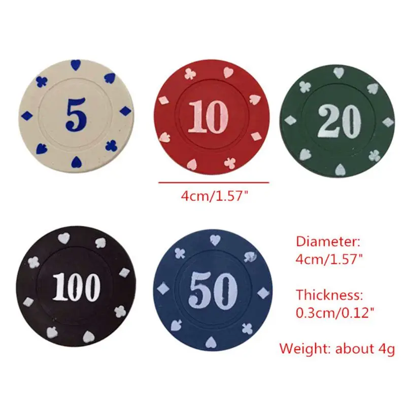 

100pcs Round Plastic Chips Casino Poker Card Game Baccarat Counting Accessories Dice Entertainment Chip 5/10/20/50/100
