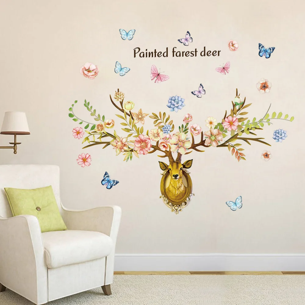 

Nordic Forest Flower Deer Fashion Wall Sticker Wall Decals