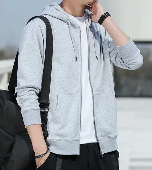 

New zipper cardigan men's plus cashmere casual hooded men's jacket sports jacket