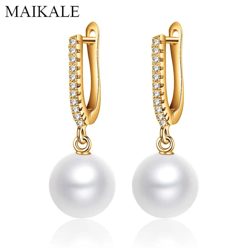 MAIKALE, простые серьги-капли с белым/красным жемчугом для женщин, золотые, серебряные, длинные серьги с цирконием и жемчугом, ювелирные изделия для девочек, подарки