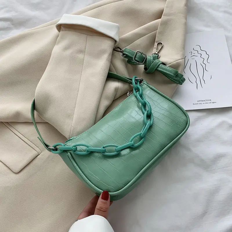 

Fashion Crocodile Pattern Women Baguette Handbags PU Leather Ladies Shoulder Crossbody Bags Vintage Girls Small Tote Armpit Bag