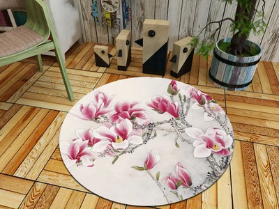 

Модный нескользящий круглый коврик с красивым принтом цветов и растений, фламинго, напольный коврик для спальни, гостиной, украшение для до...