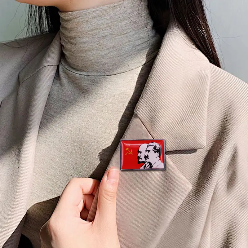 Значок с флагом Сталина и Ленина в стиле коммунизма | Украшения аксессуары