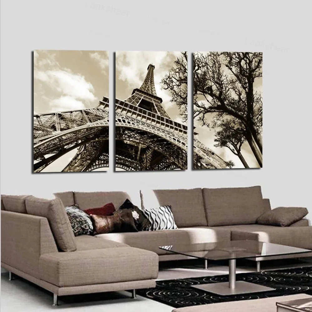 

Art Modern Framework Picture Canvas Painting Paris 3 Panel City Eiffel Tower Wall Modular Pictures for Living Room Decoration