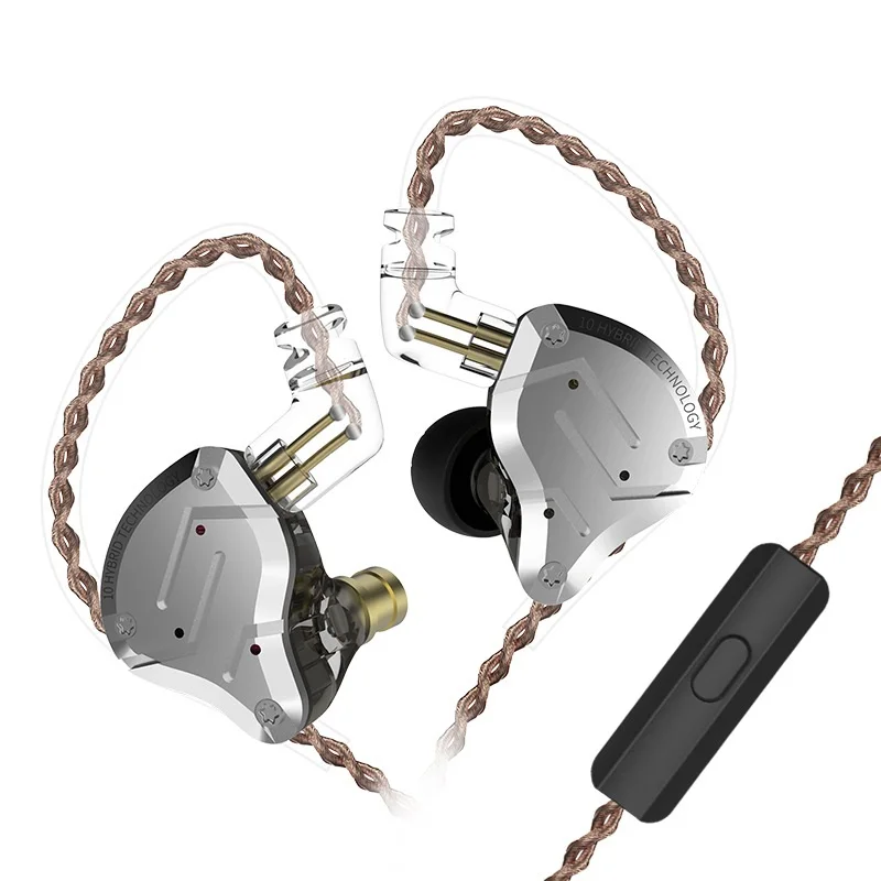 BlackwithMic KZ ZS10 Pro 3,5 мм проводные наушники 4BA 1DD 10 единиц HiFi гарнитура тяжелый бас шумоподавление катушки железные наушники с HD микрофоном - Цвет: BlackwithMic