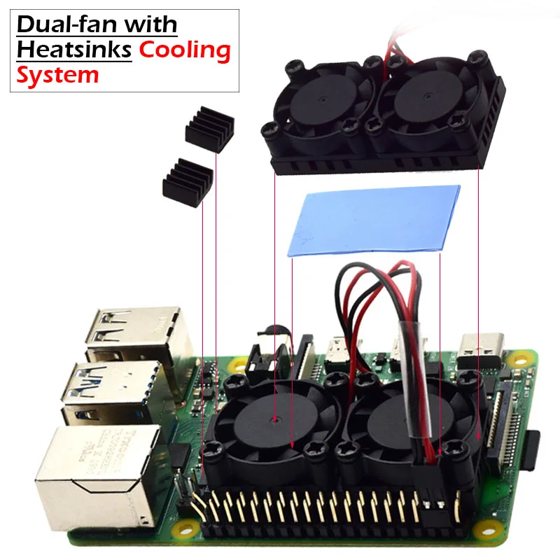 Raspberry Pi 4 Модель B 3B + двойной вентилятор с комплектом радиаторов 4B комплект