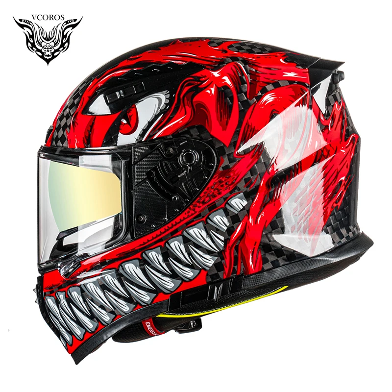 Vcoros VF-602 Carbon Fiber Full Face Motorcycle Helmet Man Motorbike With Double Lens Casco Moto capacete de motoci DOT | Автомобили и