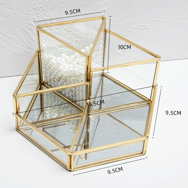 

Geometric Clear Glass Jewelry Box Organizer Holder Tabletop Makeup Storage Display Container Home Bathroom
