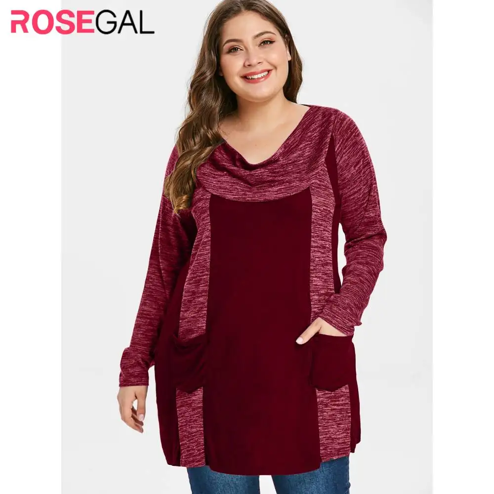 ROSEGAL Плюс Размер Футболка Женская Повседневная Капюшон с Длинным Рукавом