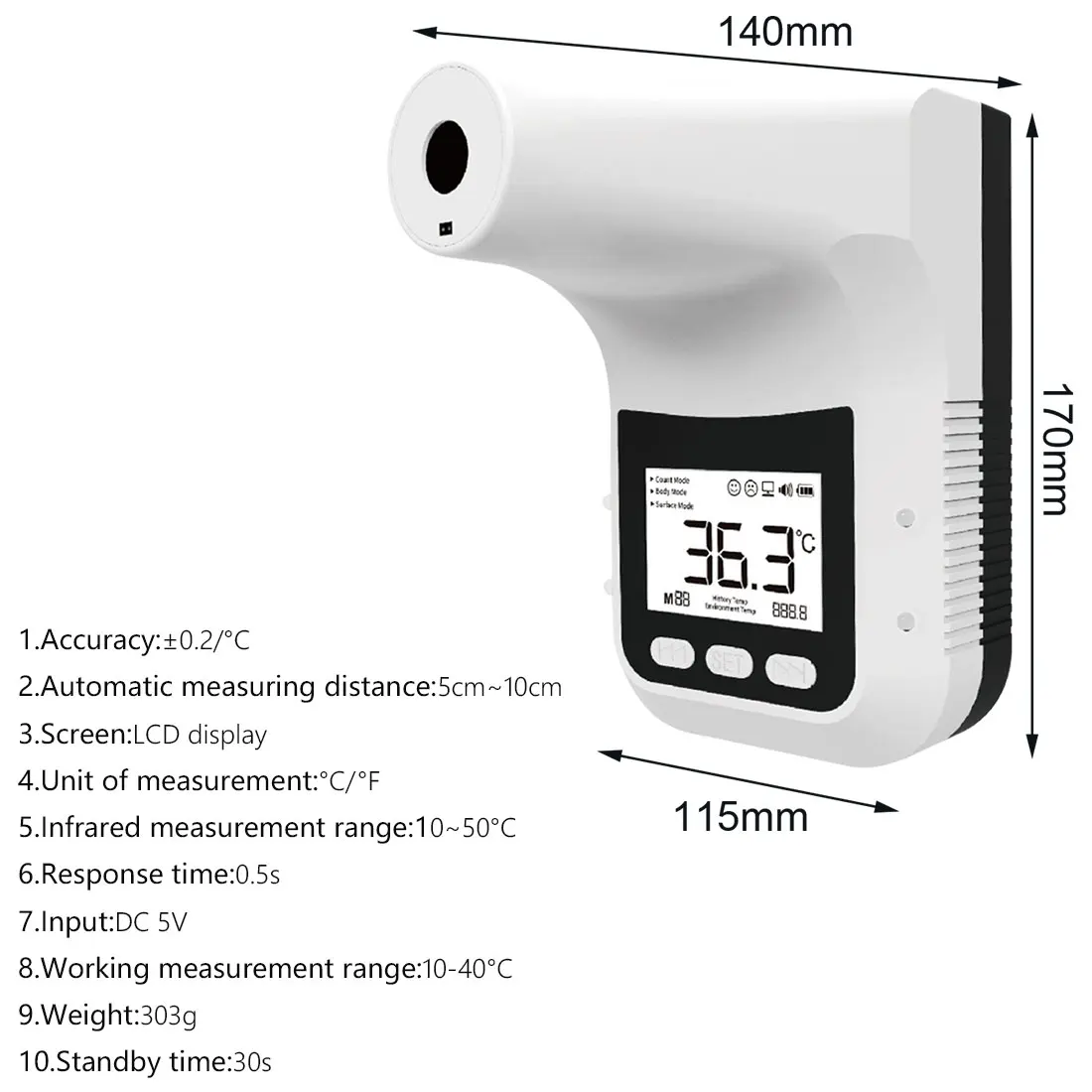 

K3 Pro Non-Contact Infrared Thermometer Digital K3 Pro Front Hand Temperature Sensor Laser Gun with Wall Mounted Fever Alarm