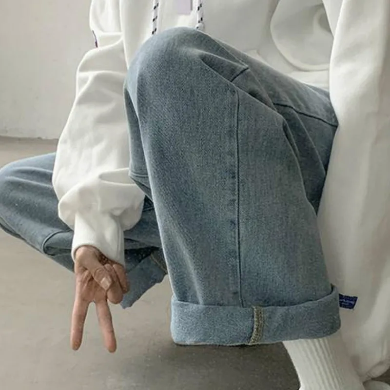 Men Jeans Solid Plus Size 3XL Loose Wide Leg Denim Trousers Male Fashion All-match Leisure Korean Style Harajuku Ins Streetwear