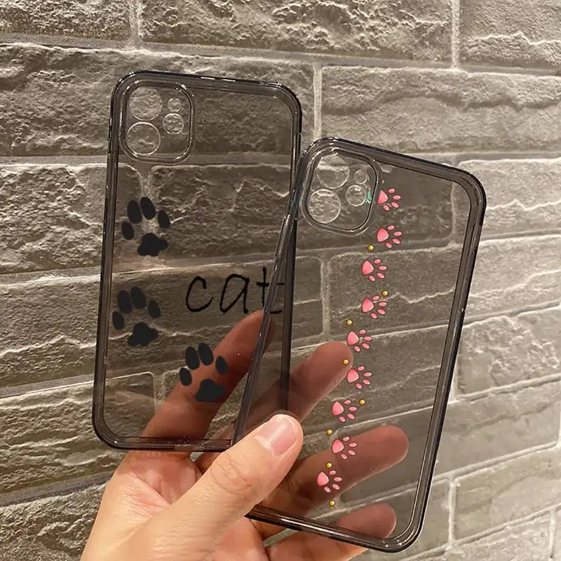 

dog footprint Paw Colorful Cute Phone Case For iPhone 7 8 11 12 X XS XR MINI Pro Max Plus Retro Black Grey clear transparent