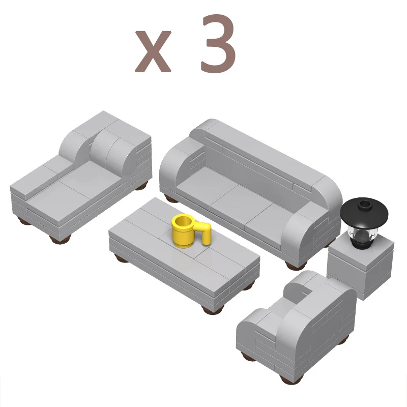 

3set Building Block Toy Home Furniture Sofa Table Lamp DIY Assembly Educational Bricks Toy for Kids Children Gifts