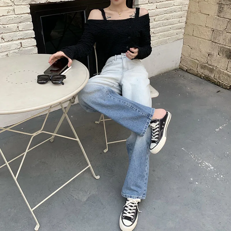

Women Straight Mom Jeans Loose High Waist Wide Leg Denim Pants Summer Spring 2021 New Gradients Female Fashion Trousers