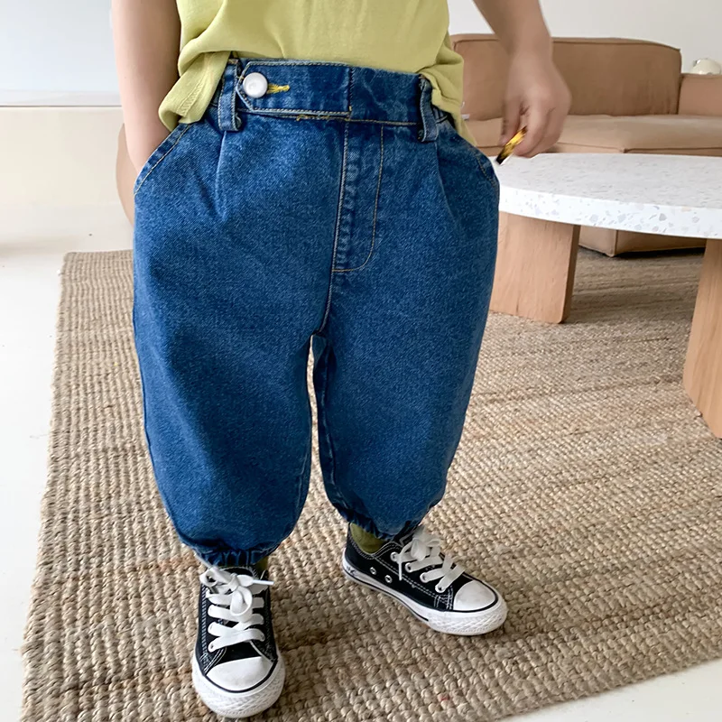 Весенне осенние модные джинсовые брюки для мальчиков Детские свободные
