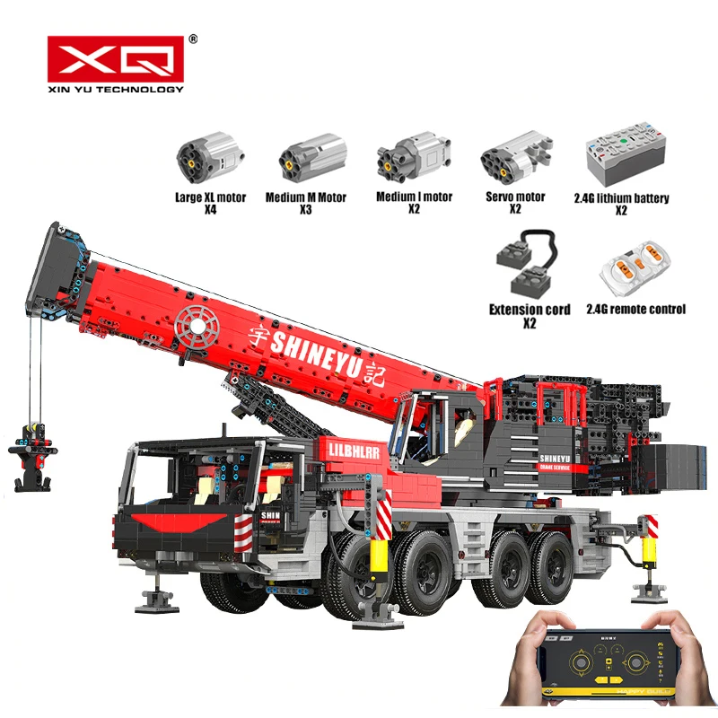 XQ MOC High-Tech Building Blocks APP RC Motorized Mobile Crane Model Assembly Stacking Bricks Kids DIY Toys Boys Christmas Gifts | Игрушки и