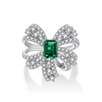 2021 new bow simulation emerald s925 sterling silver luxury round wedding ring