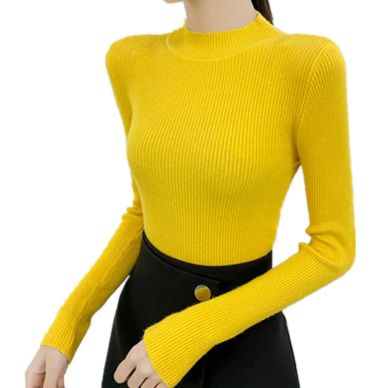 

Autumn/Winter New Pullover Slim Tight-fitting Long-sleeved Solid Color Knitt Bottoming Shirt Round Neck Sweater Ladies Tops 18