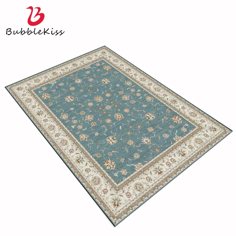 Bubble Kiss Vintage Flowers Carpet For Living Room European Blue Floral Blue Ethnic Style Rugs Home Decor Bedroom Floor Rugs