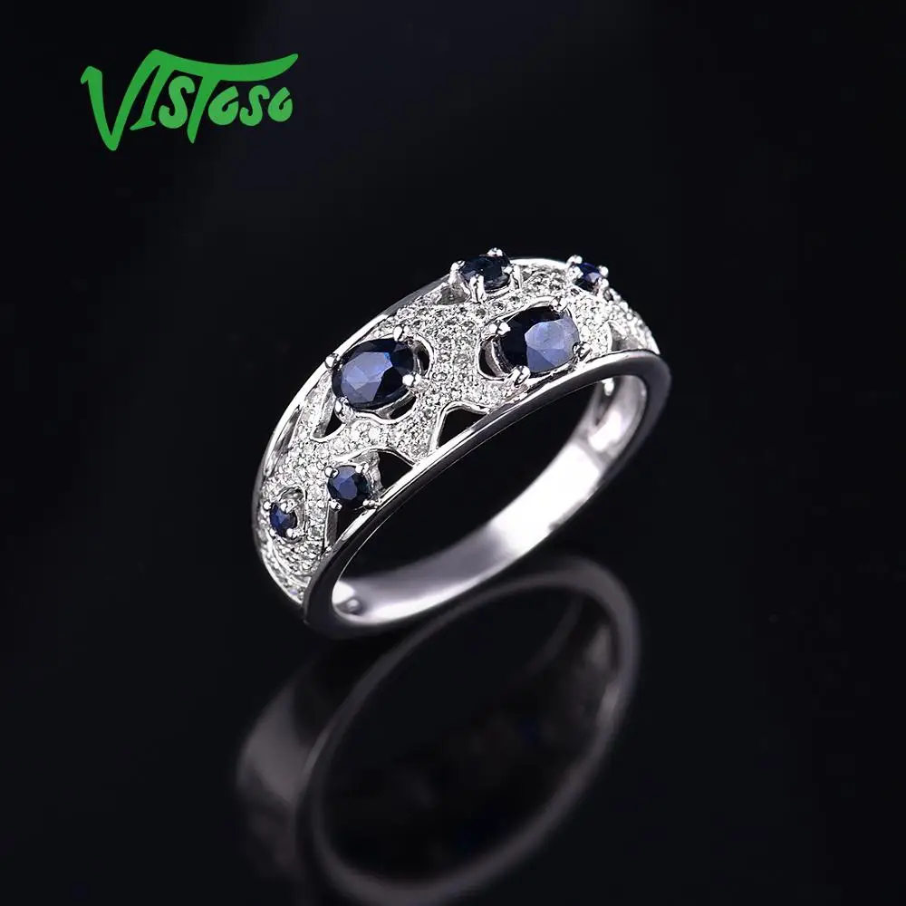 VISTOSO подлинное 14 K 585 Белое золото Необычные синий сапфир Блестящий Бриллиант Кольцо для женщин помолвка юбилей элегантные изысканные украшения
