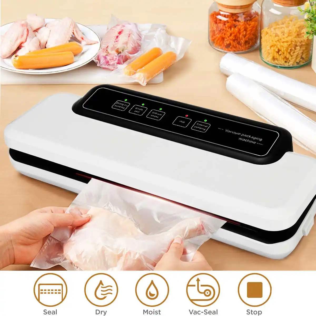 

100V-240V Vacuum Sealer Packaging Food Sealer Kitchen 31.5cm length heating wire Automatic Food Vacuum Machine Sealer &10xBags