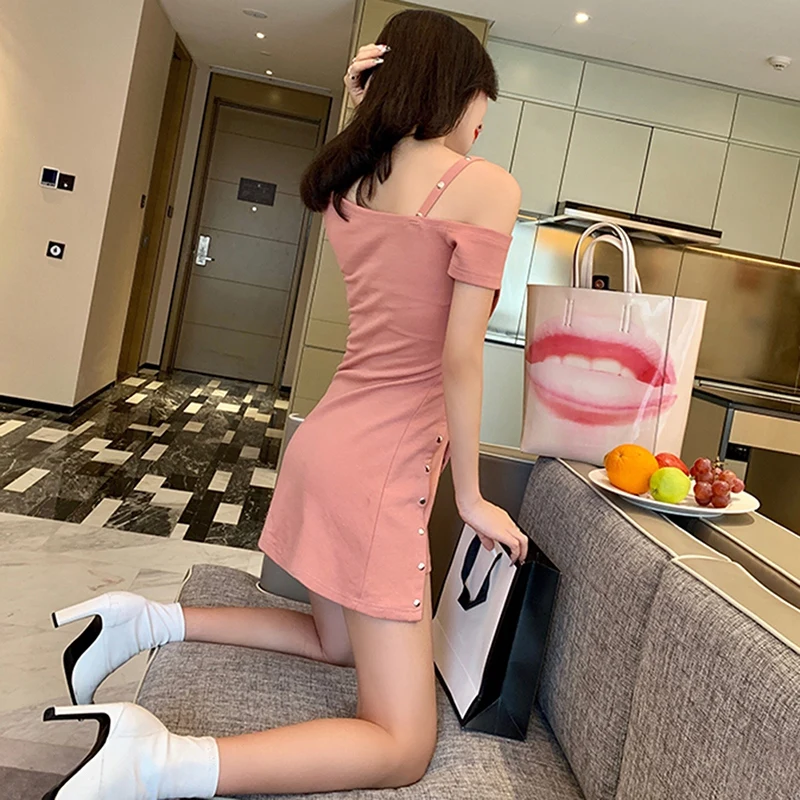 

Korean Style Women Dress Summer Sexy Off Shoulder Mini Dress Short Sleeve Black Slim Ladies 2020 New Dresses