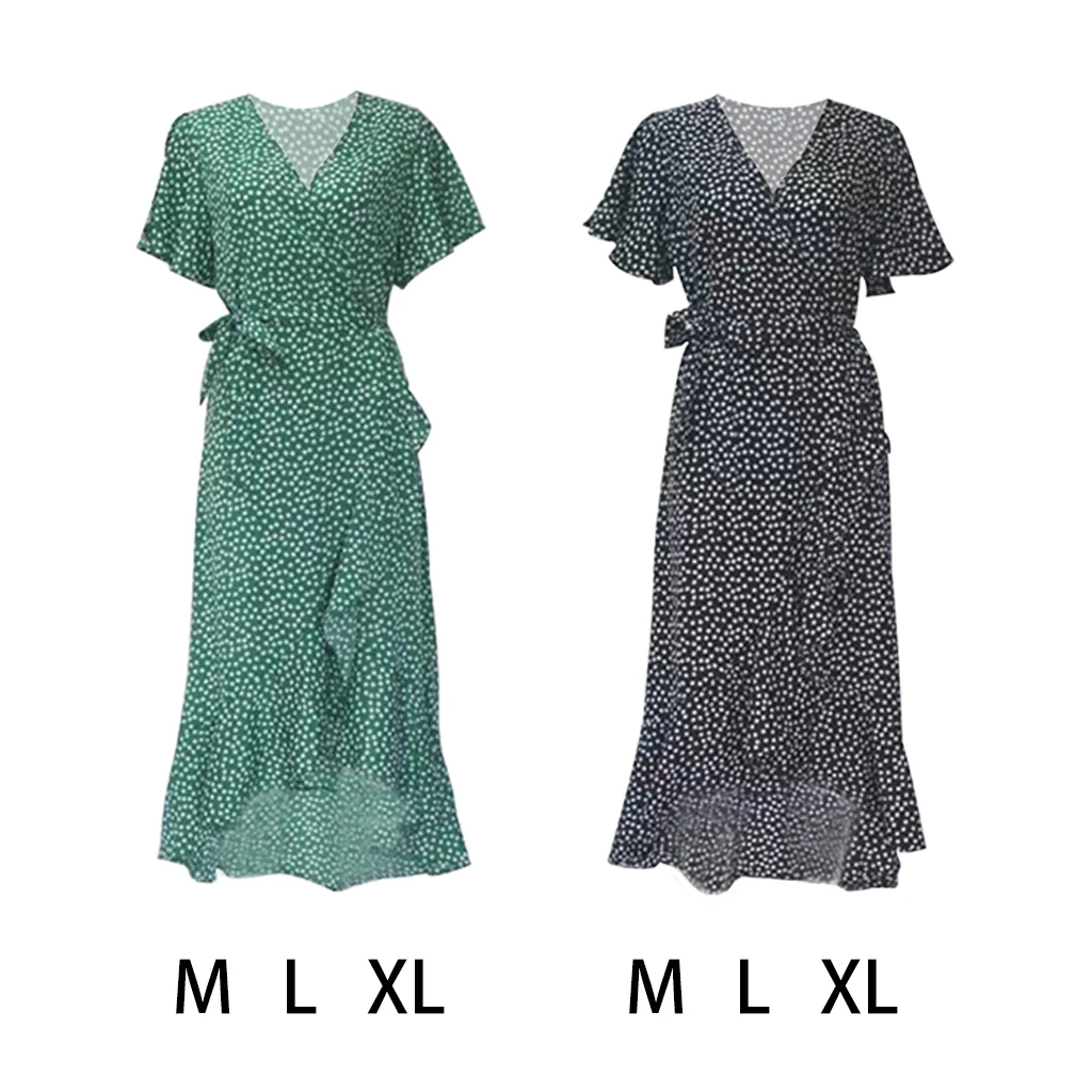 

Women Dresses Polyester Ruffles Wrap Beach Dress Robe Floral Print Dresses for Daily Dating