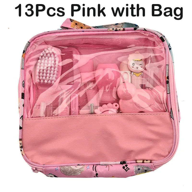 13Pcs Pink with Bag Многофункциональный Детский набор, детский медицинский набор для ухода за ребенком, набор для ухода за ребенком, термометр, клипер, ножницы, детские туалетные принадлежности для малышей - Цвет: 13Pcs Pink with Bag
