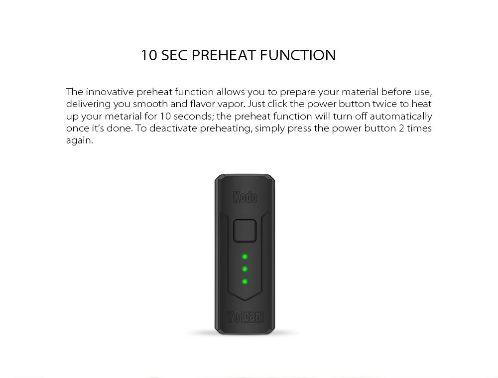 Yocan Kodo Box Mod 400 мАч с регулируемыми тремя уровнями напряжения 510 Распылитель на резьбе батарея mod Kodo батарея