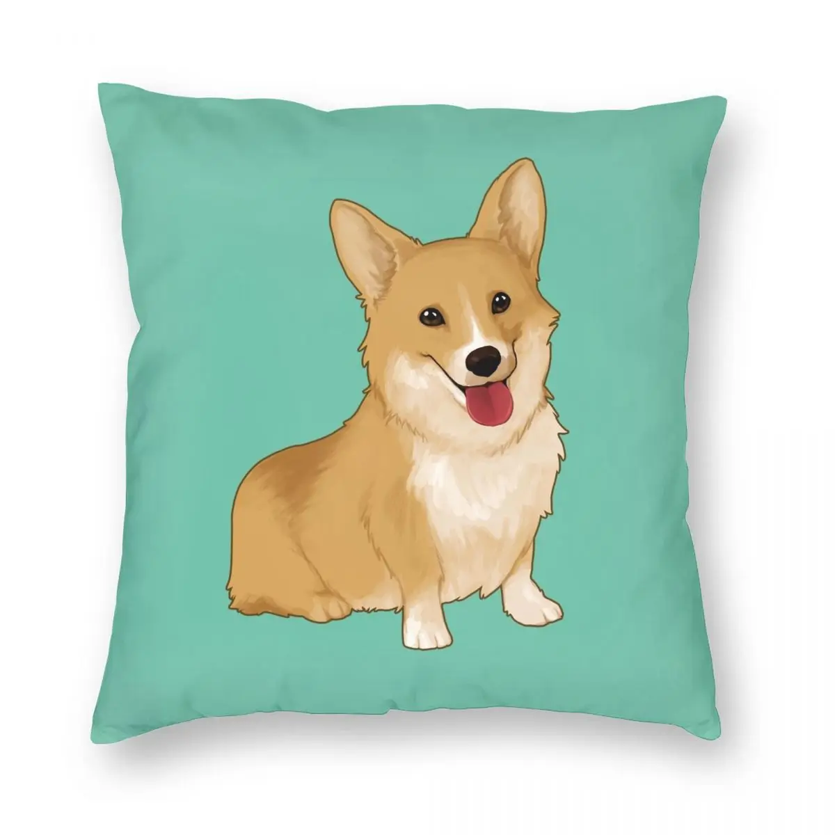 Милый квадратный чехол с улыбающейся корги из полиэстера и льна бархатным узором
