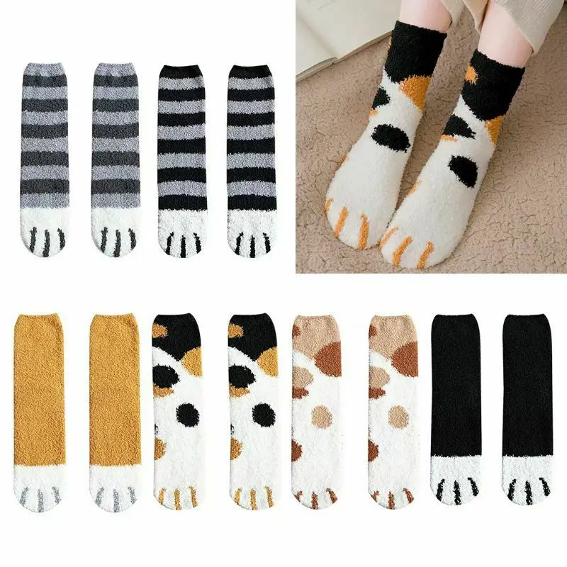 

Goocheer New Women Winter Warm Fluffy Fuzzy Warm Slipper Socks Cute Meow Cat Paws Print Hosiery