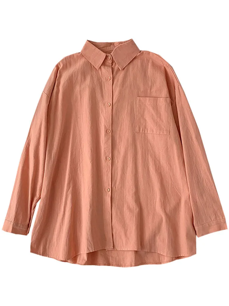 

Yeeloca Fashion Solid Color Shirt Summer New Women's Wear Single Breasted Lapel Loose Blouser Korean Long Sleeve Top