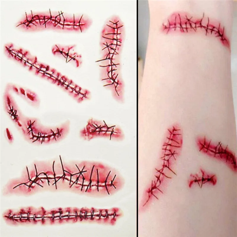 1 шт. стикер татуировки водонепроницаемый Хэллоуин террор рана реалистичные