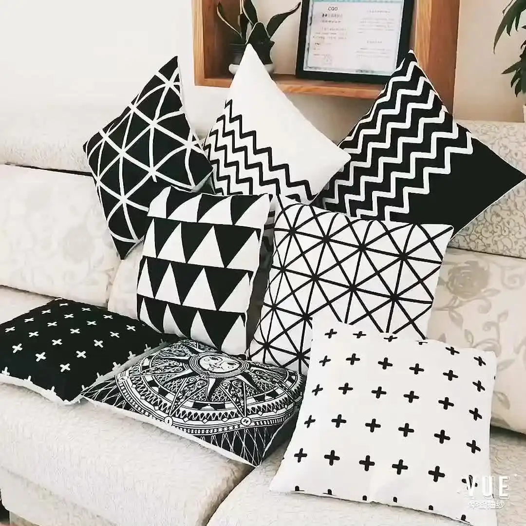 

Amazon hot selling White and black Stripe design decorative cushion covers throw pillow