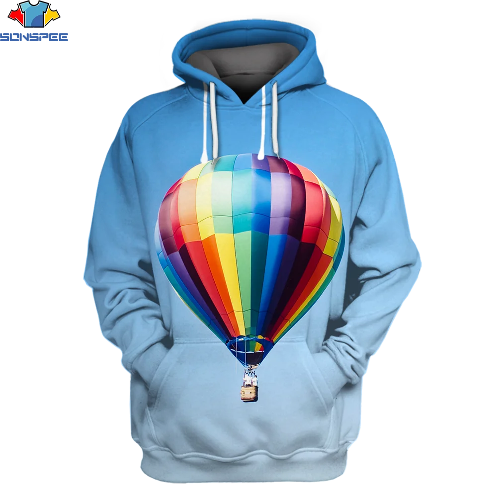 

SONSPEE 3D Funny Hot Air Balloon Autumn And Winter Hoodie Casual Fashion 3D Print Women And Man Thin Hoodie Pullover Sweatshirt