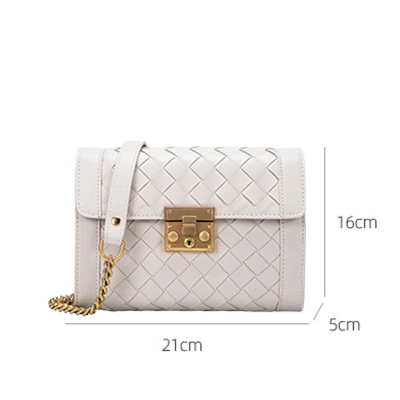 

OLN Fashion Women Weave Pu Leather Shoulder Bag Female Woven Lock Cross Body Bags 2021 Summer Luxury Designer Chain Handbags New