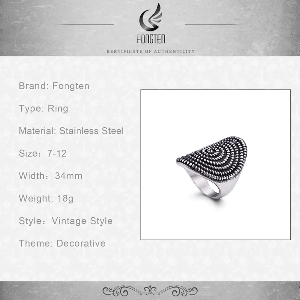 

Fongten Vintage Black Oval Ring Men Stainless Steel Round Metal Big Fashionable Rings Jewelry
