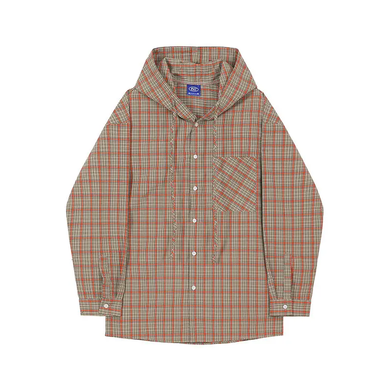 

2021 Spring And Autumn New Youth Popular Korean Plaid Wild Hooded Long Sleeve Shirt Fashion Casual Single Breasted Top