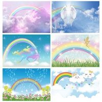 laeacco rainbow backdrops cloud blue sky birthday party decor poster baby portrait photography background photocall photo studio