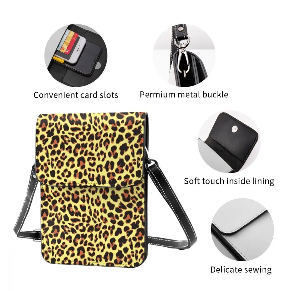 

New 2021 Women Messenger Shoulder Straps Bag Leopard Pattern Card Holders Cell phone Pocket Handbag Ladies Phone Purse